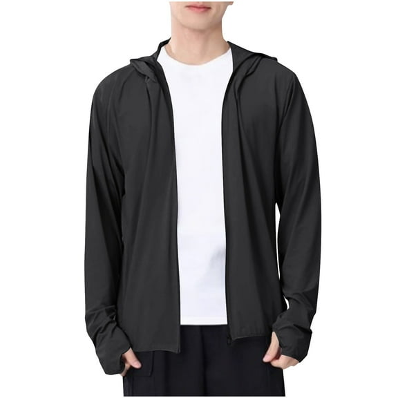 Mrmaere Men's Lightweight UPF 50  Sun Protection Hooded Jacket Full Zip Long Sleeve Outdoor Running Coat Black M
