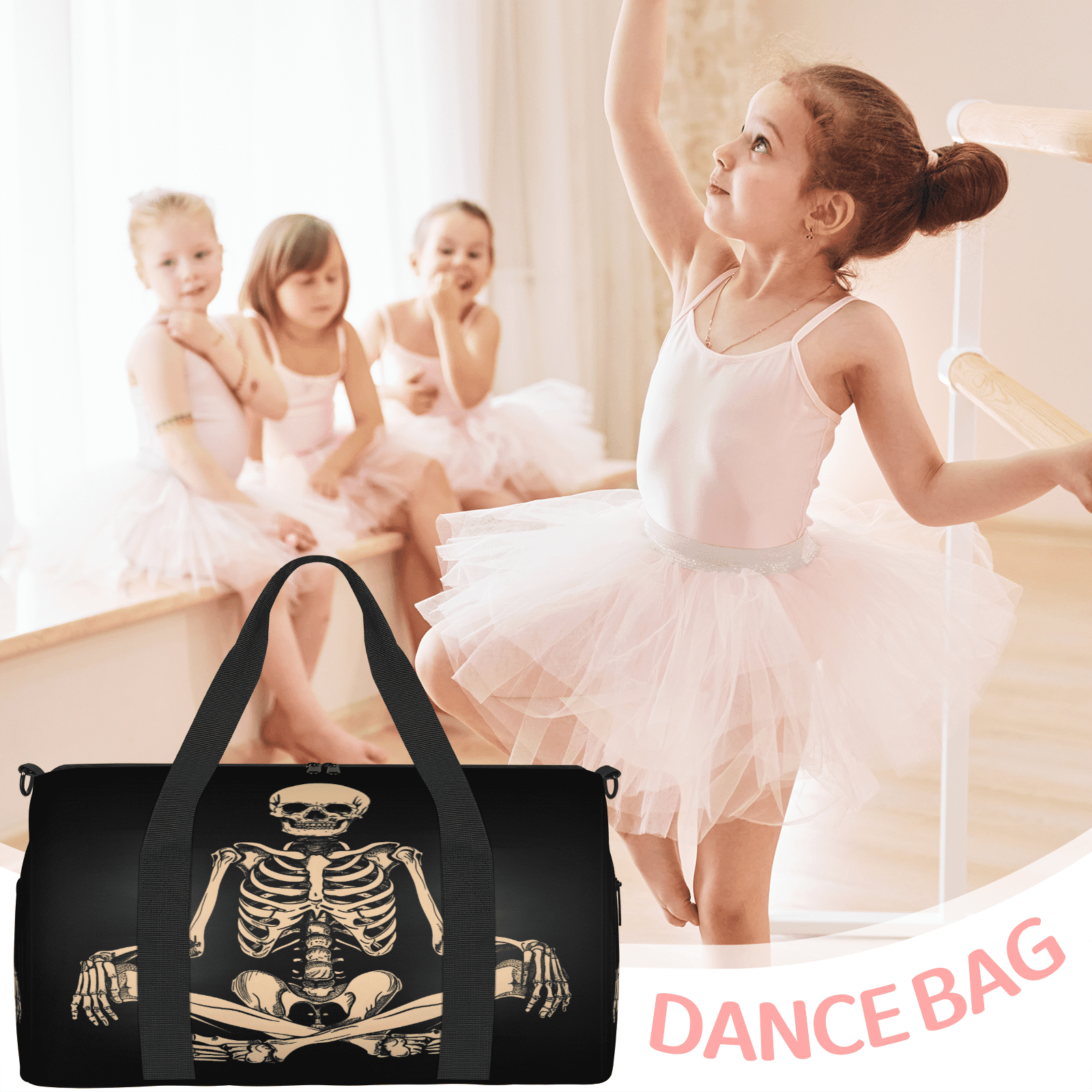 Herdesigns Funny Human Skeleton Skull Gym Bag for Women, Duffle Bag for Travel Sport, Lightweight Waterproof Carry on Weekender Overnight Dance Yoga Workout Bags