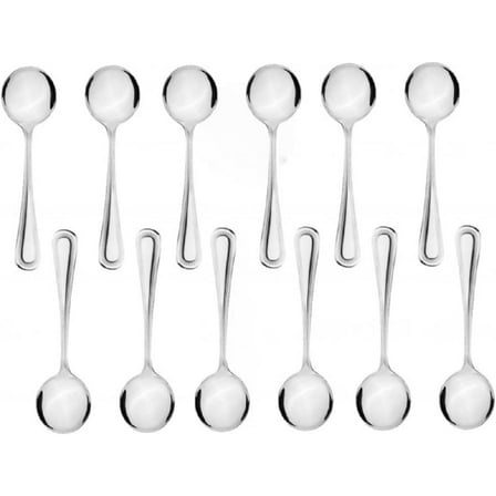 TrueCraftware-Set of 12 Stainless Steel Jewel Bouillon Spoon- Stainless Steel Flatware Cutlery Kitchen Tableware Set for Home and Restaurant for Soup Spoons Round Spoons