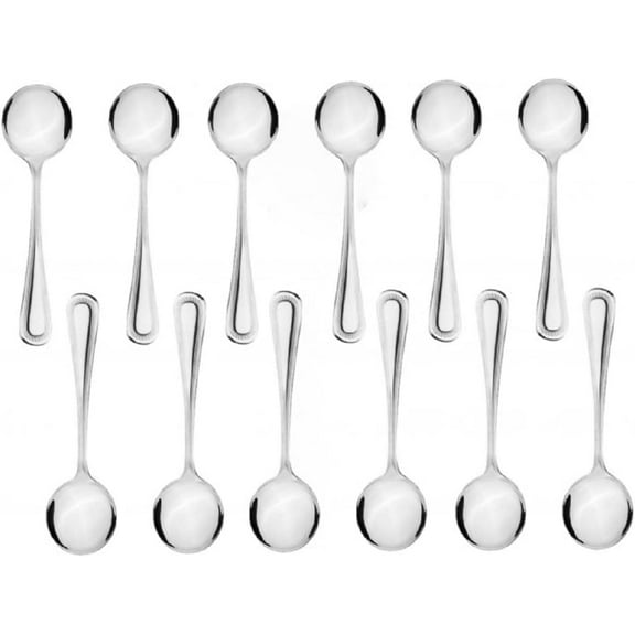TrueCraftware-Set of 12 Stainless Steel Jewel Bouillon Spoon- Stainless Steel Flatware Cutlery Kitchen Tableware Set for Home and Restaurant for Soup Spoons Round Spoons