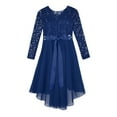 thumbnail image 5 of YONGHS Girls Elegant Lace Flower Girl Dress Long Sleeve A-Line High Low Hem Junior Bridesmaid Dress Navy Blue 14, 5 of 7