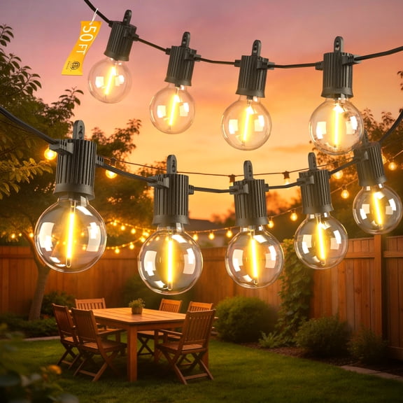 BeatiNeon 50ft G40 Outdoor String Lights, 25 Bulb Patio Lights with Shatterproof Plastic & Waterproof, Connectable Up to 34 Sets, 2700K Warm White for Porch, Yard, ETL Listed