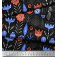thumbnail image 3 of Soimoi Black Cotton Voile Fabric Leaves & Floral Folk Art Print Fabric by the Yard 42 Inch Wide, 3 of 3