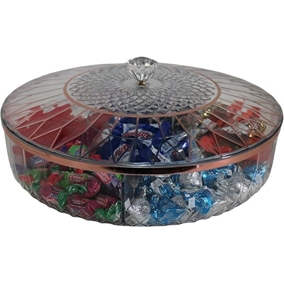 Clear Snack Serving Tray with Lid – 6 Compartment Rose Gold Party Platter