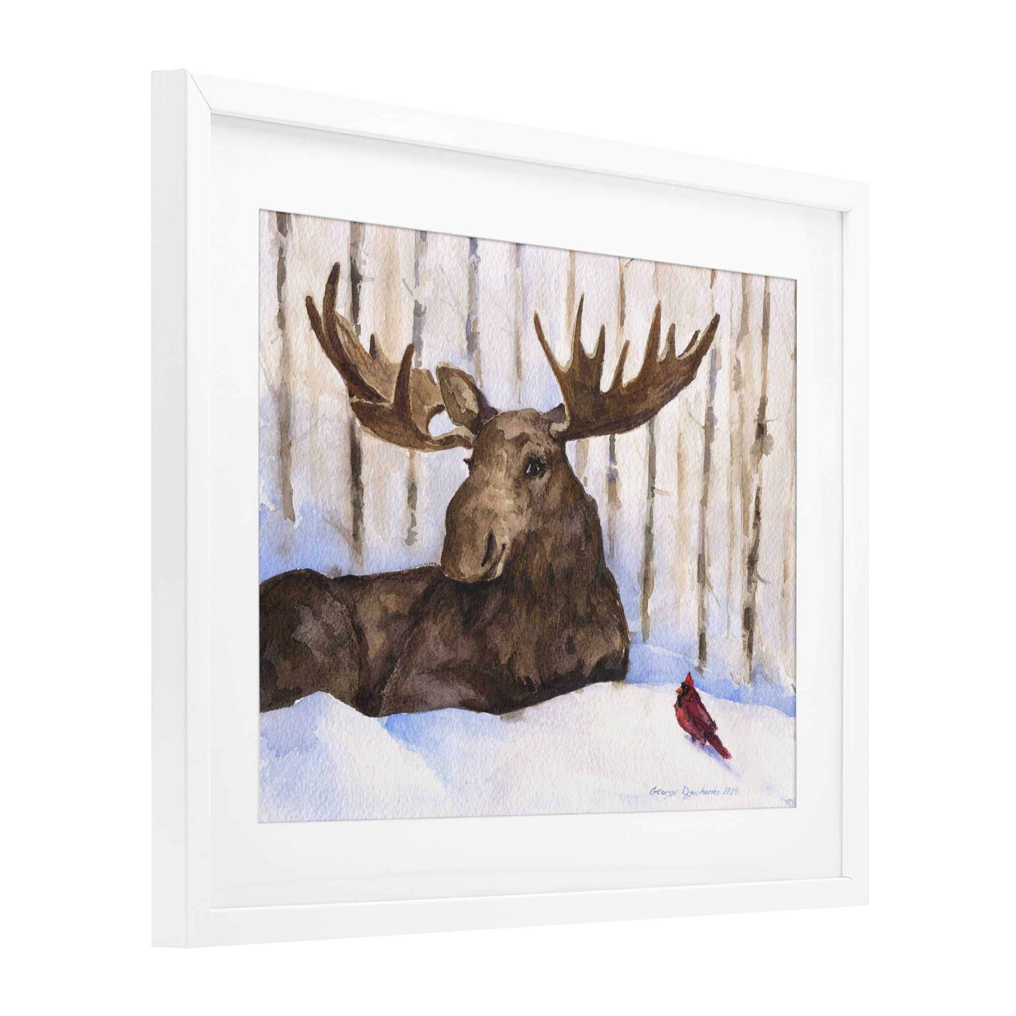 Stupell Industries Moose & Red Cardinal White Framed Print Under Glass, design by George Dyachenko