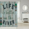 thumbnail image 6 of Lake Life Bath Curtain,Life is Better On The River Bathroom Shower Curtain for Kids Boys,Paddle Print Retro Wooden Board Waterproof Fabric with Hooks for Stalls, 72Wx72L inch, 6 of 6