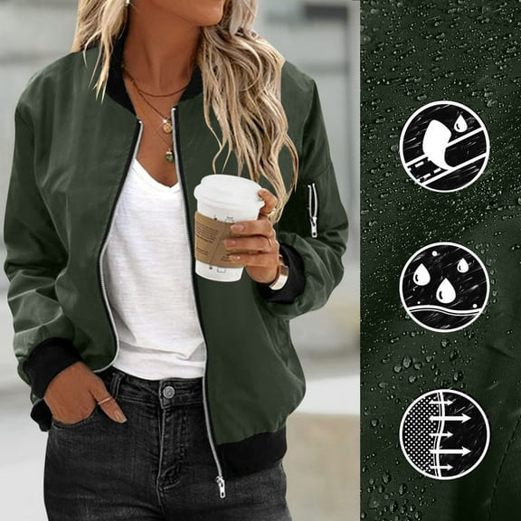 Women Waterproof Lightweight Jacket Long Sleeve Solid Color Waterproof and Windproof Lightweight Lined Jacket Coats