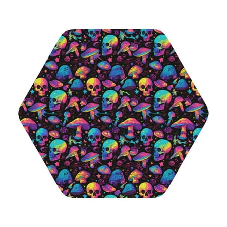 

Matuu colorful mushroom Skull for Cup Coasters Set of 6 Leather Coasters Desk Coasters for Office Measures 4” x 4” Hexagon