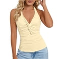 thumbnail image 2 of Halter Tank Tops for Women V Neck Front Twist Knot Slim Fit Backless Sleeveless Shirt Summer Outfits, 2 of 6