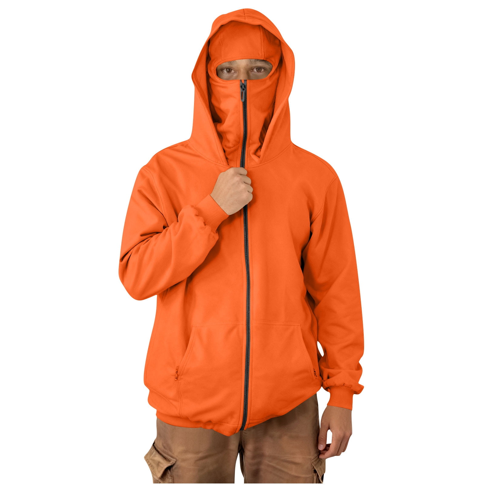 Mens Balaclava Hoodie Winter Double Hooded Zip Jacket Loose Fit Zip Up Fashion Hoodies Jacket Fleece-Lined Hoodie with Built-In Balaclava Wind-Resistant Streetwear Sweatshirt with Ski Mask