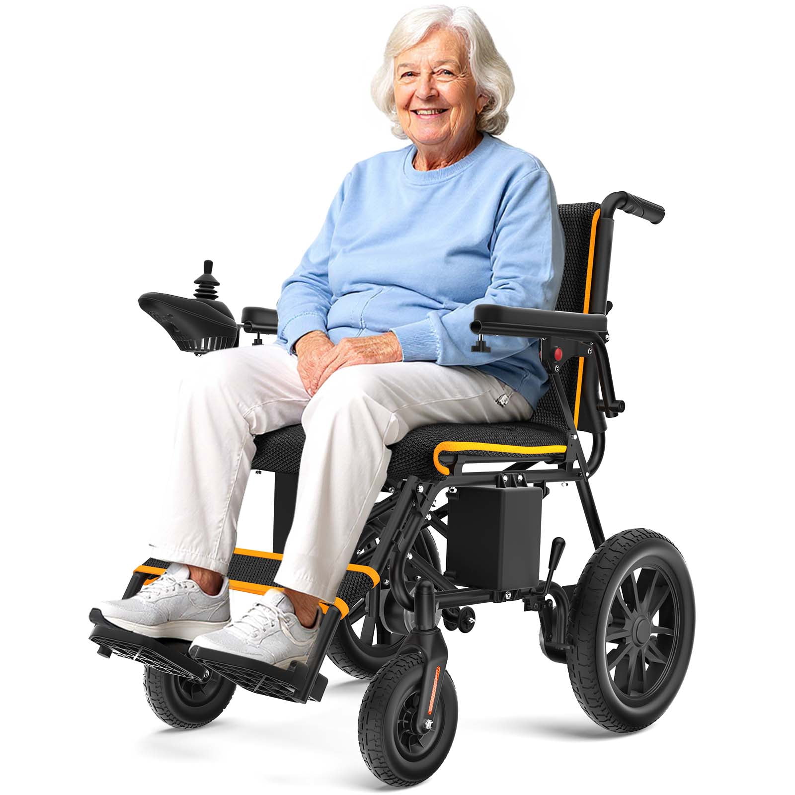 COOLHUT Electric Wheelchair 20+ miles Range All Terrain, Portable Motorized Wheelchair for Seniors, Lightweight Foldable Electric Wheelchair, 5 years warranty, 500W Dual Motors Powerful, Orange