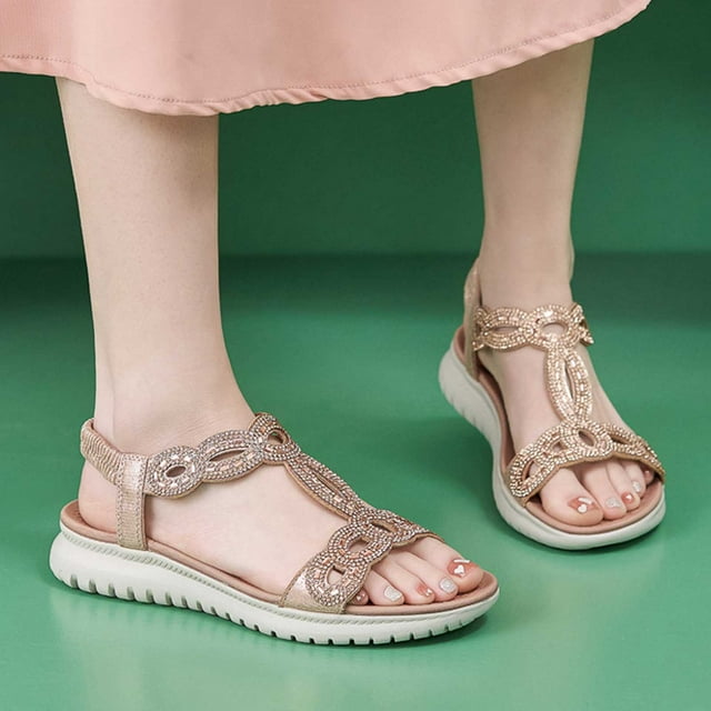 WILLBEST Sandalias De Plataforma Con Tiras Cruzadas Y Diamantes De Imitación Para Mujer, Sandalias Con Correa Elástica En El Tobillo, Zapatos Casuales De Playa Bohemios 1308