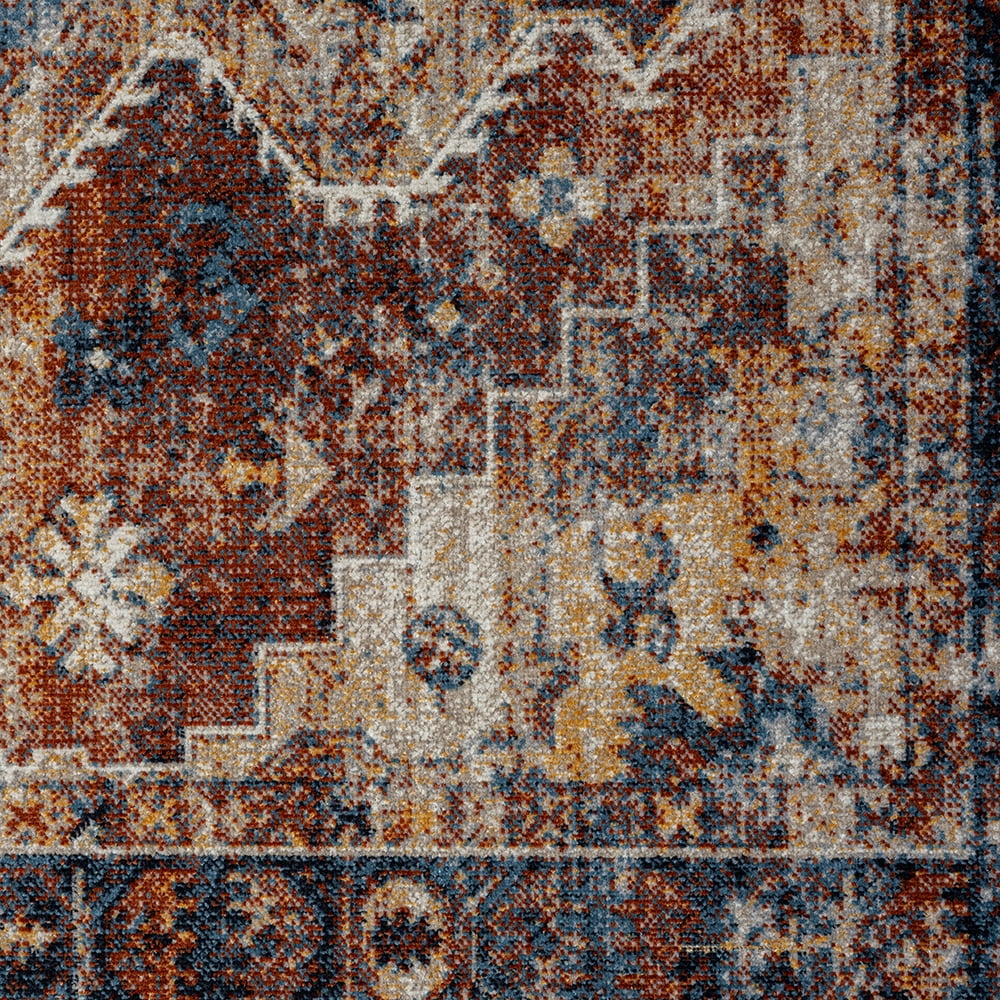LR Home Han 5' x 7' Blue/Red Medallion Machine Washable Indoor Area Rug
