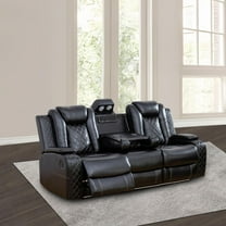 PonLiving Power Leather Recliner Sofa with LED Lights,with USB Port/Storage Console/Cup Holders. Black