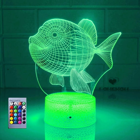 YSITIANNA 3D Fish Night Light Lamp Illusion 16 Color Changing Table Desk Decoration Lamps Gift with Acrylic Flat ABS Base USB Cable Toy STNL#2228