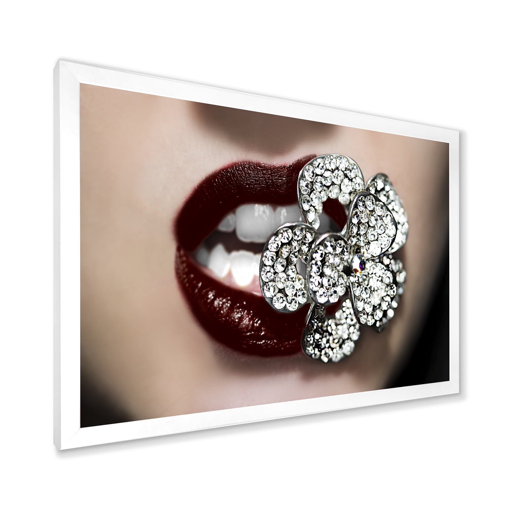 Designart 'Detail Of Sexy Red Girl Lips' Modern Framed Art Print