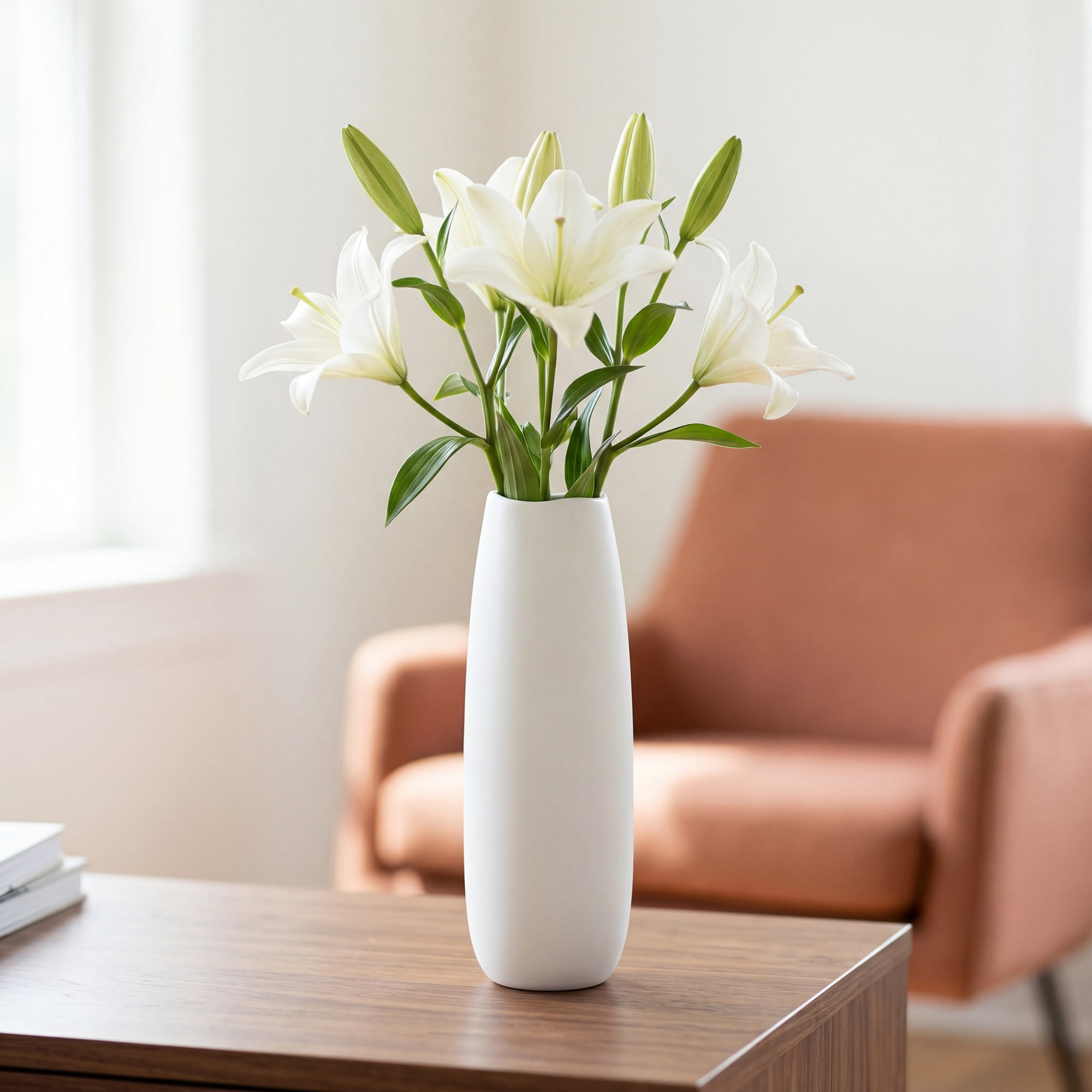Unique Bargains Modern Ceramic Tapered Flower Vase Plain White 2.8"L x 2.8"W x 8.3"H