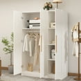 thumbnail image 3 of OxyLife Armoire Garde-Robe à 3 Portes avec Tringle à Vêtements et Tablettes de Rangement, Blanc, 70 Po H, 3 of 7