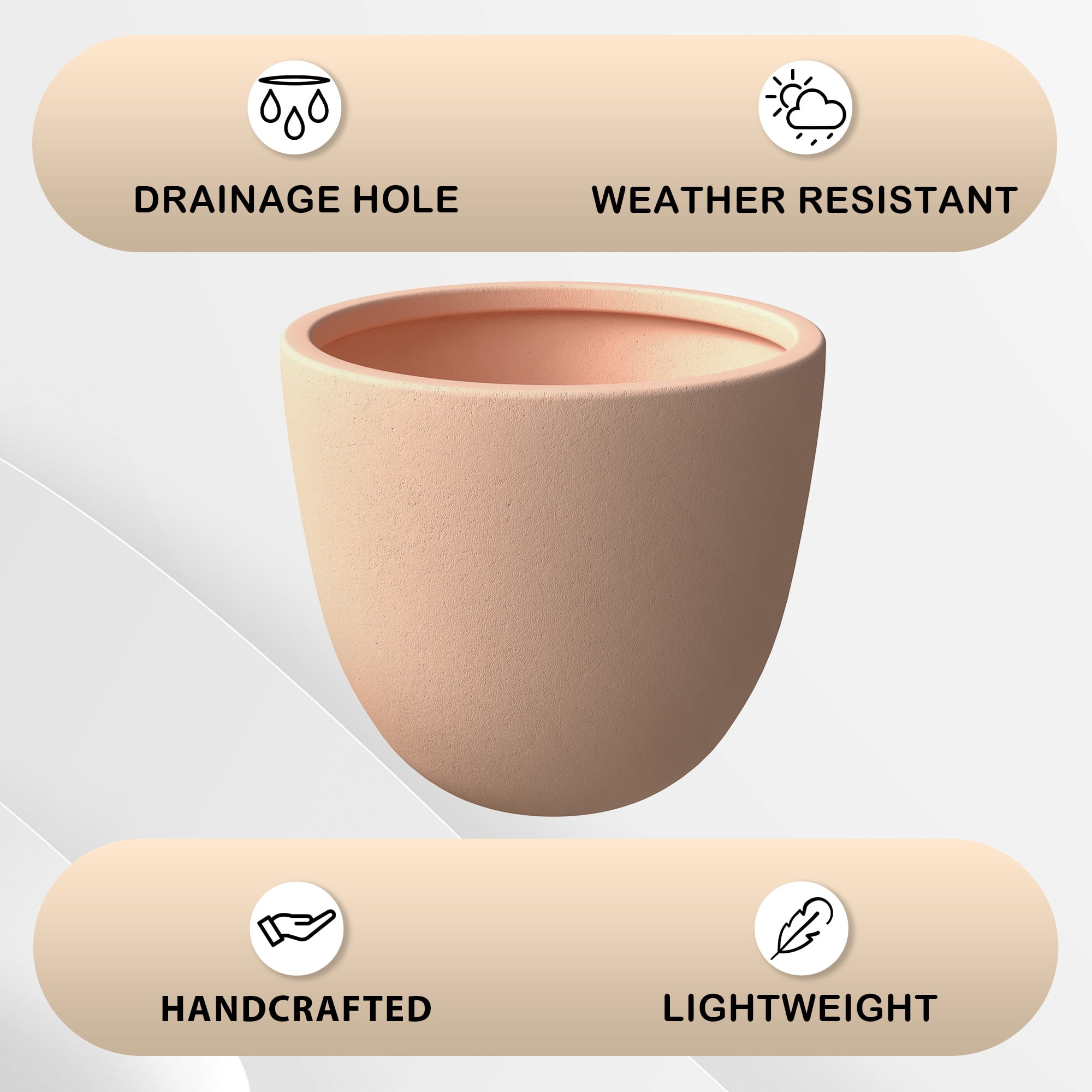 LeisureMod Dahlia Mid-Century Tapered Round Planter, Fiberstone & MgO Clay, Indoor/Outdoor Plant Pot