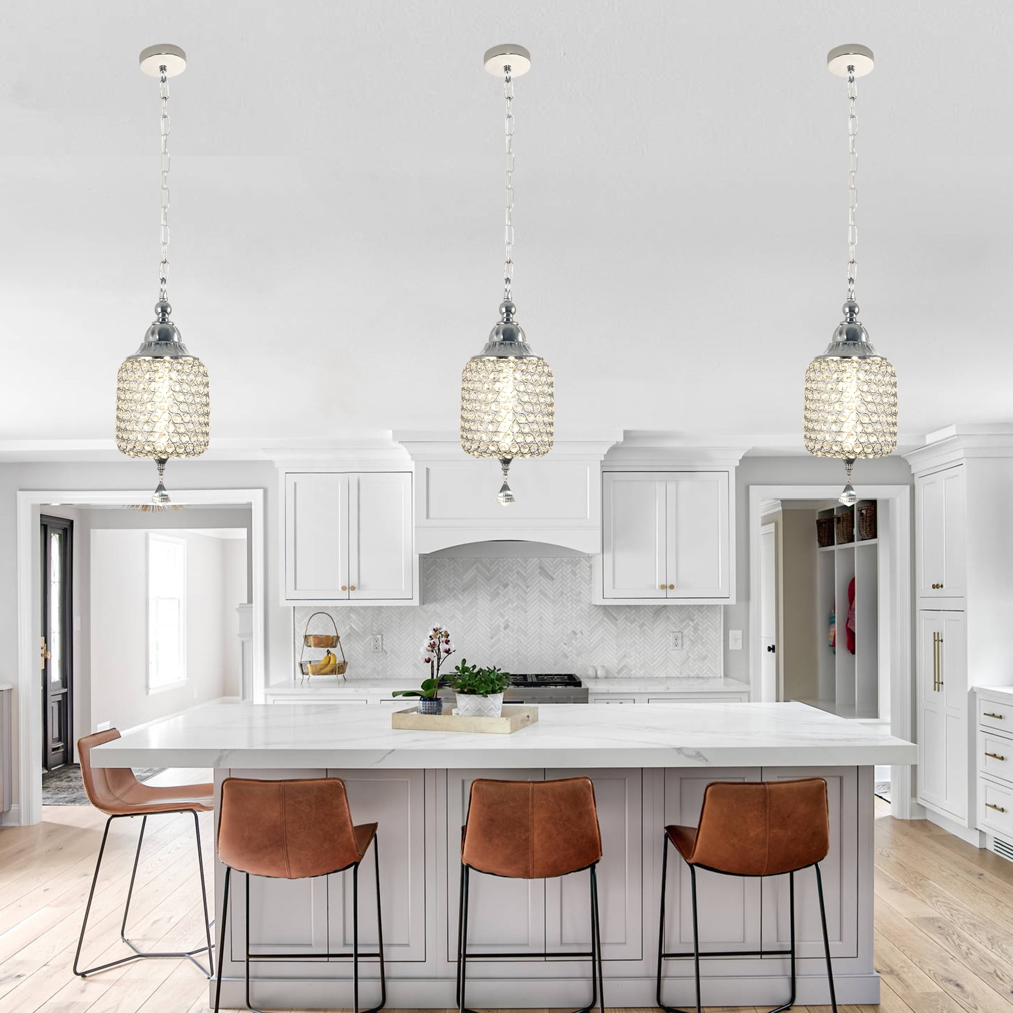 Chords Attic 1-Light Crystal Pendant Lighting Adjustable LED Ceiling Hanging Light Fixtures Fixture for Kitchen Island
