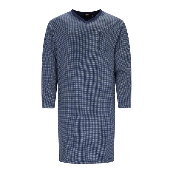 hajo Camisón para hombre, largo - Algodón premium, estampado integral, cuello en V Azul L (Large)