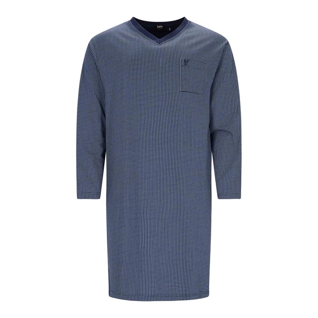 hajo Camisón para hombre, largo - Algodón premium, estampado integral, cuello en V Azul L (Large)