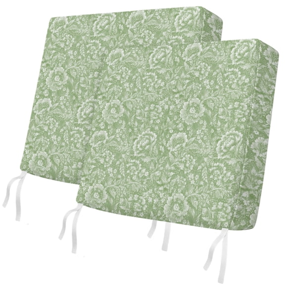 Outdoor Patio Cushion Covers 2 Pack Sage Green Damask Floral Chair Pads Slipcovers with Ties & Zipper Waterproof Spring Summer Petal Leaves Seat Cushion Covers for Outdoor Couch Sofa 20x18 Inch