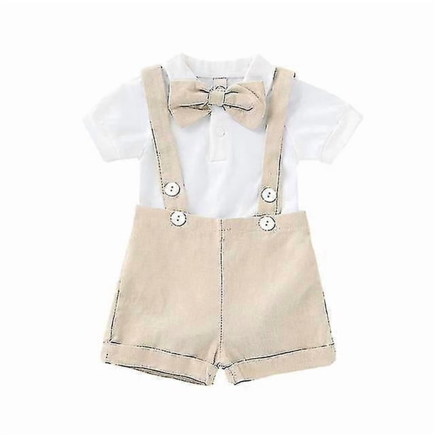 Fashion Baby Boys Baptism Outfit Infant Wedding Gentleman Set Birthday Party Formal Christening Suit Suspender Bow Tie Romper