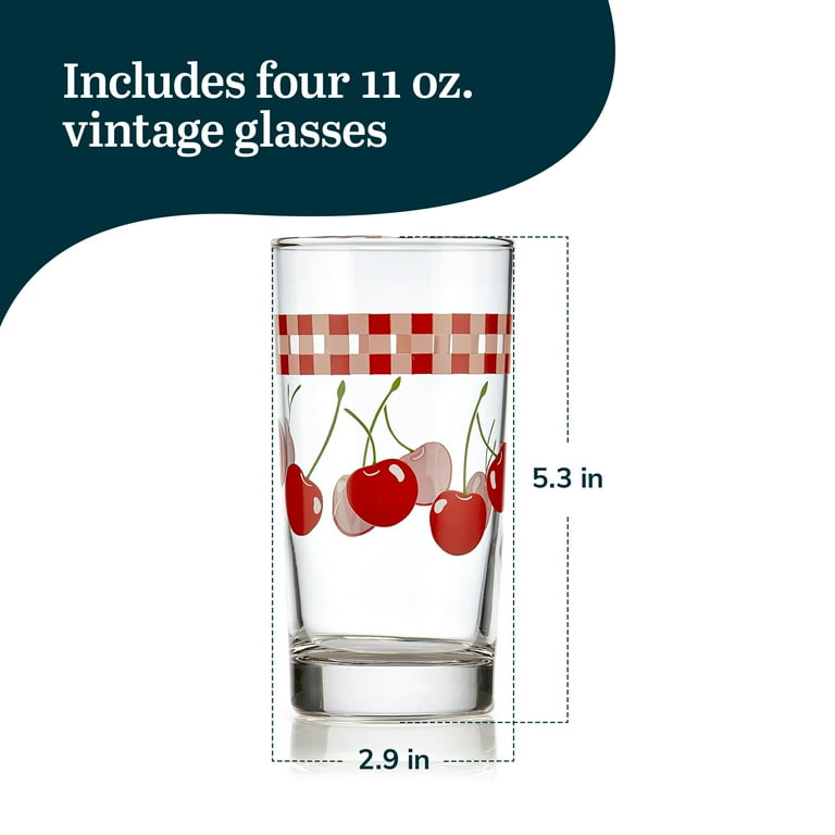 Libbey Vintage Juice Glasses Set of 4, 11 oz Tall Cups, Colorful Retro  Fruit Design, Dishwasher Safe - Walmart.com