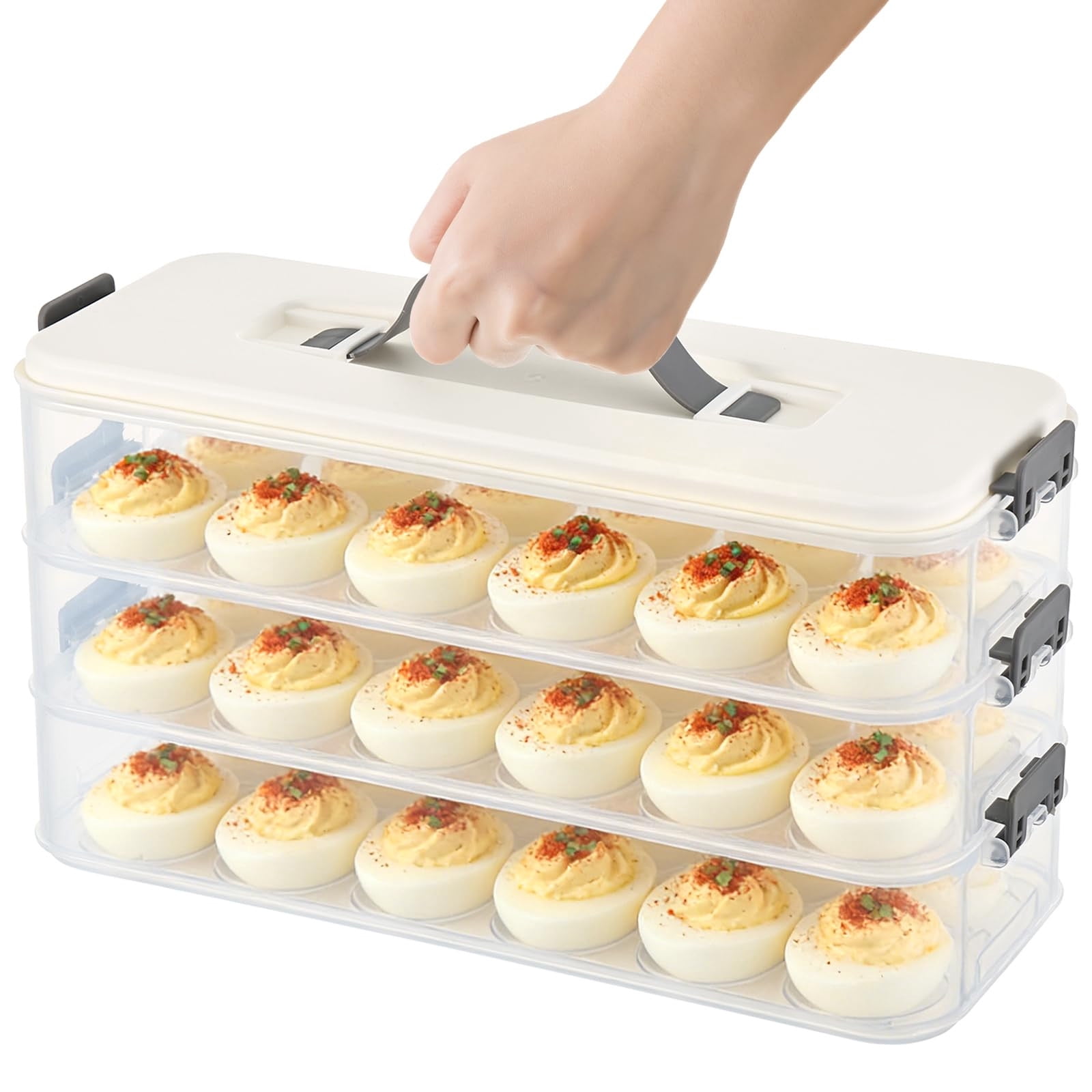 weibbin Stackable Deviled Egg Container 3 Tier Clear Plastic Carrier with Lid for 36 Eggs