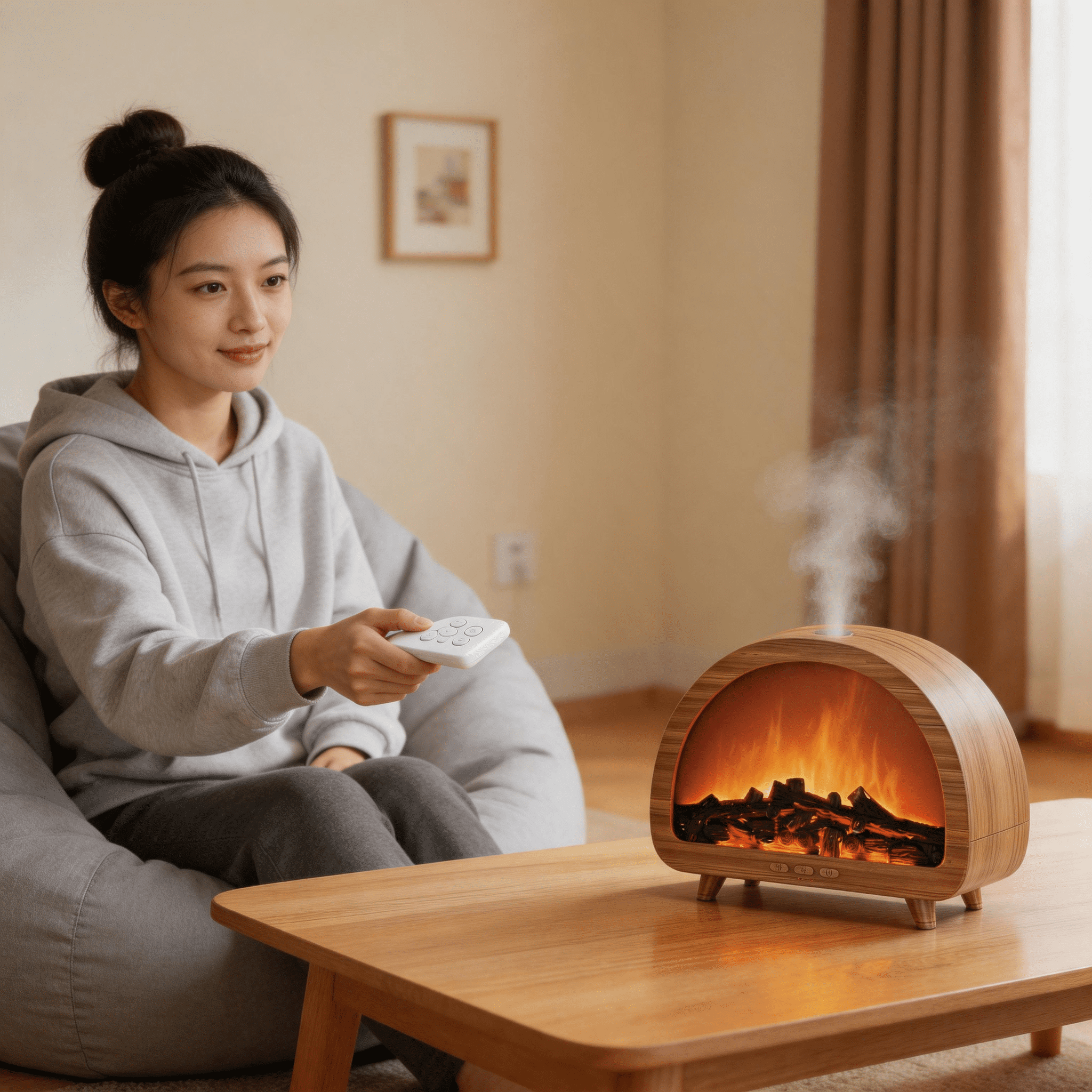 200ML fireplace humidifier, essential oil diffuser, colored cold mist humidifier, continuous operation for 10 hours, home office room, bedroom air diffuser,7 Colors Aromatherapy Essential Oil Diffus