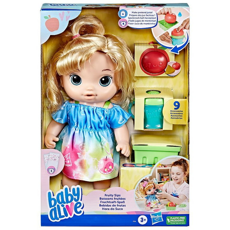 Baby Alive Fruity Sips Doll, Apple, Pretend Juicer Baby Doll Set, Kids 3  and Up, Blonde Hair - Baby Alive