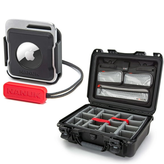 Nanuk 925 Waterproof Hard Case with Lid Organizer and Padded Divider, Bundle with AirTag Holder, Black