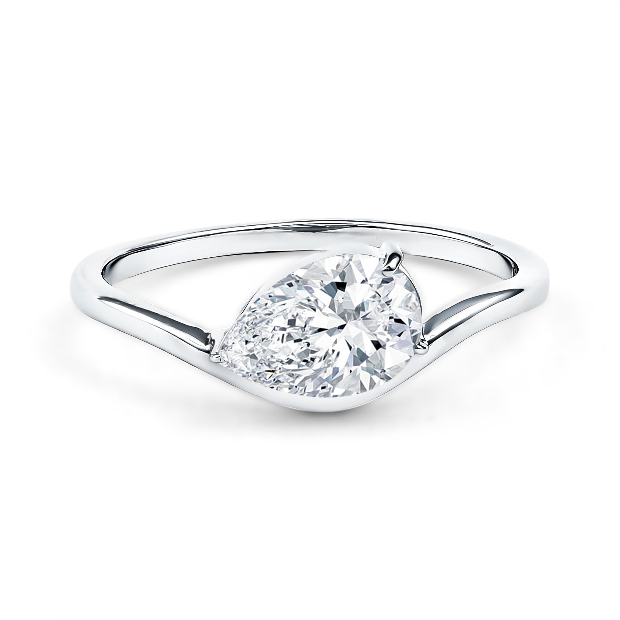 Rosec Jewels Lab Grown Diamond East West Engagement Ring 1 Carat - Pear Shape Diamond Ring for Women - EF-VS Quality Certified, 925 Sterling Silver, US 4.00
