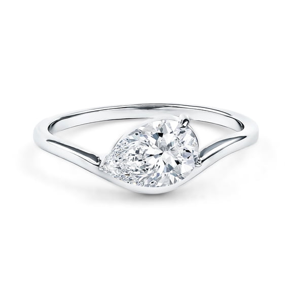 Rosec Jewels Lab Grown Diamond East West Engagement Ring 1 Carat - Pear Shape Diamond Ring for Women - EF-VS Quality Certified, 925 Sterling Silver, US 4.00