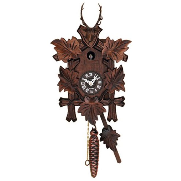 Handcarved Hunter's Quarter Call Cuckoo Clock with Five Leaves and