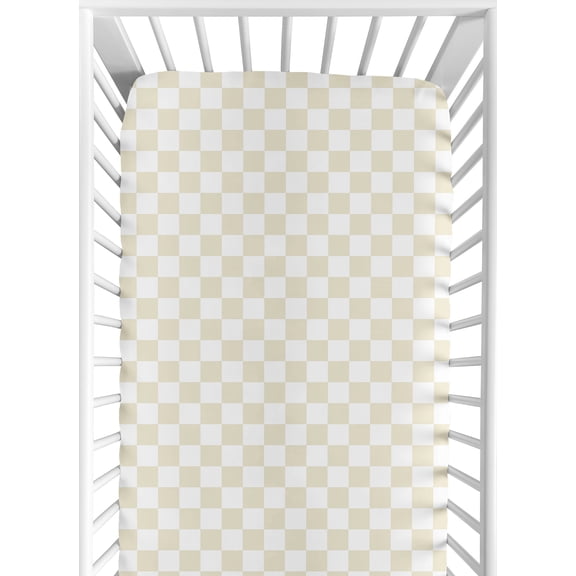 Sweet Jojo Designs Gingham Checkered Plaid Taupe and White Boy, Girl, Unisex/Gender Neutral Fitted Crib Sheet