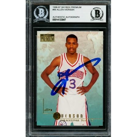 Allen Iverson Autographed 1996-97 Skybox Premium Rookie Card #85 Philadelphia 76ers Beckett BAS 203710