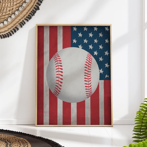 Baseball US American Flag Sports Room Wall Art, Unframed Paper Poster 8x10in