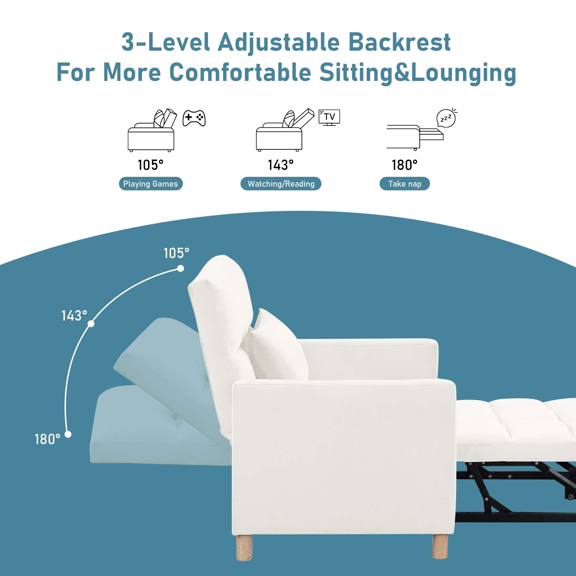 Aukfa Foam Metal, Hardwood Convertible Futon Chair, Sleeper Chair Bed
