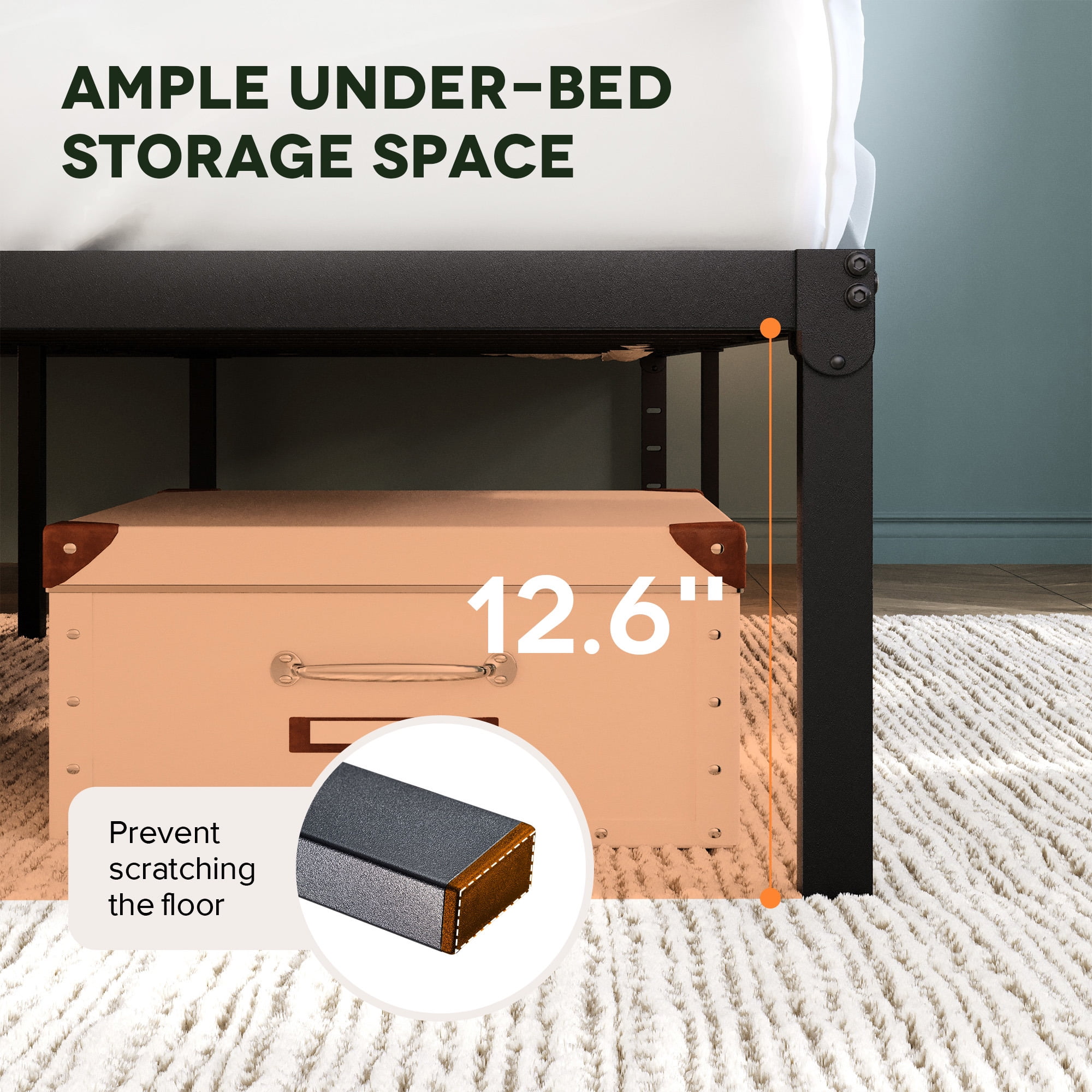 Einfach Queen Bed Frame, Metal Platform Bed with 12.6'' Under-bed Storage Space, Heavy Duty, No Box Spring Needed, Black