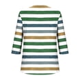 thumbnail image 4 of Tops for Women Plus Size 3/4 Sleeved Stripe Printed Casual T-shirt Round Neck Top Green XXL, 4 of 6