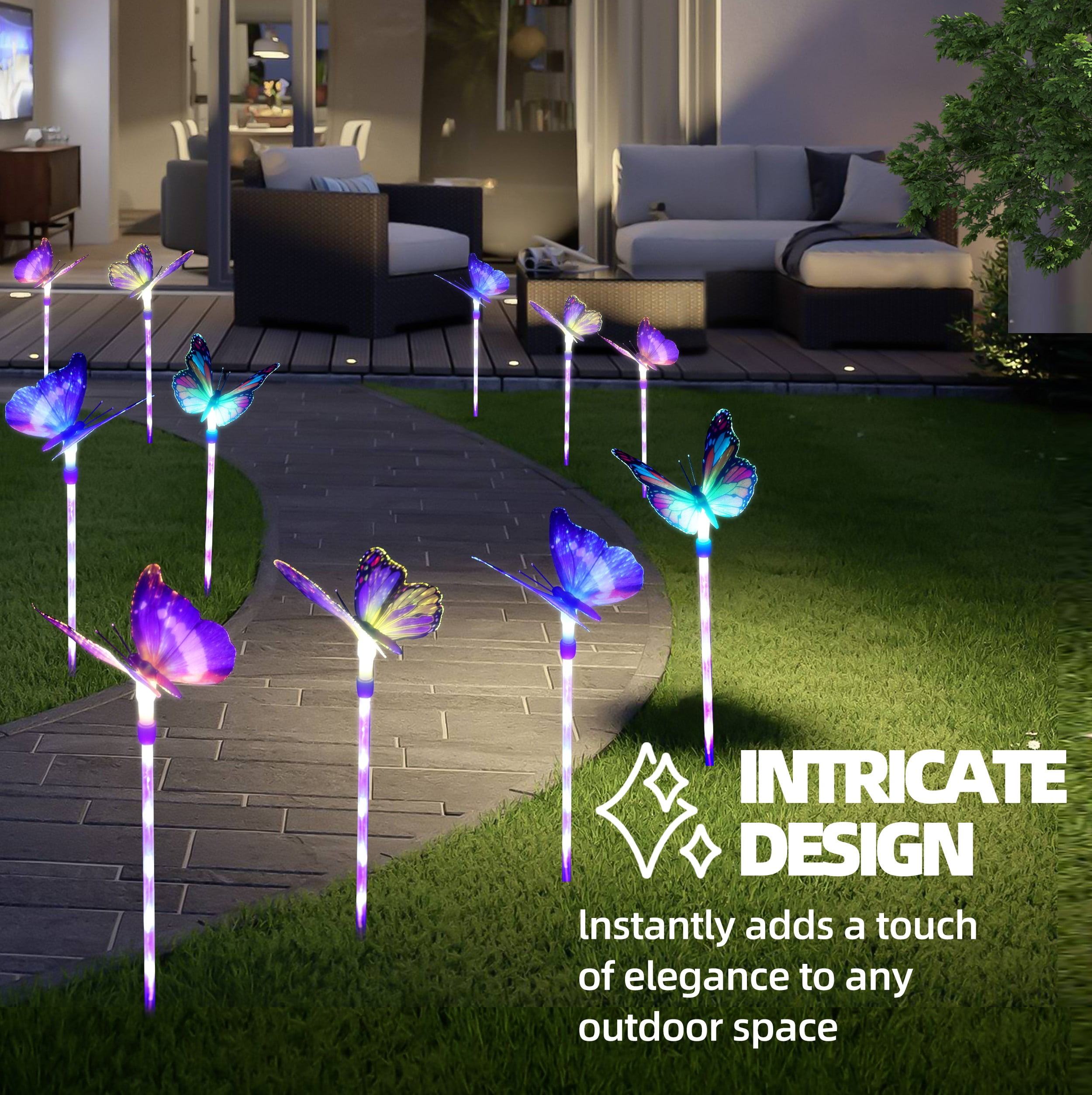 Rirool Solar Garden Lights, Fiber Optic Butterfly Color-Changing LED Decor, Waterproof Outdoor Yard Art (6 Pack)