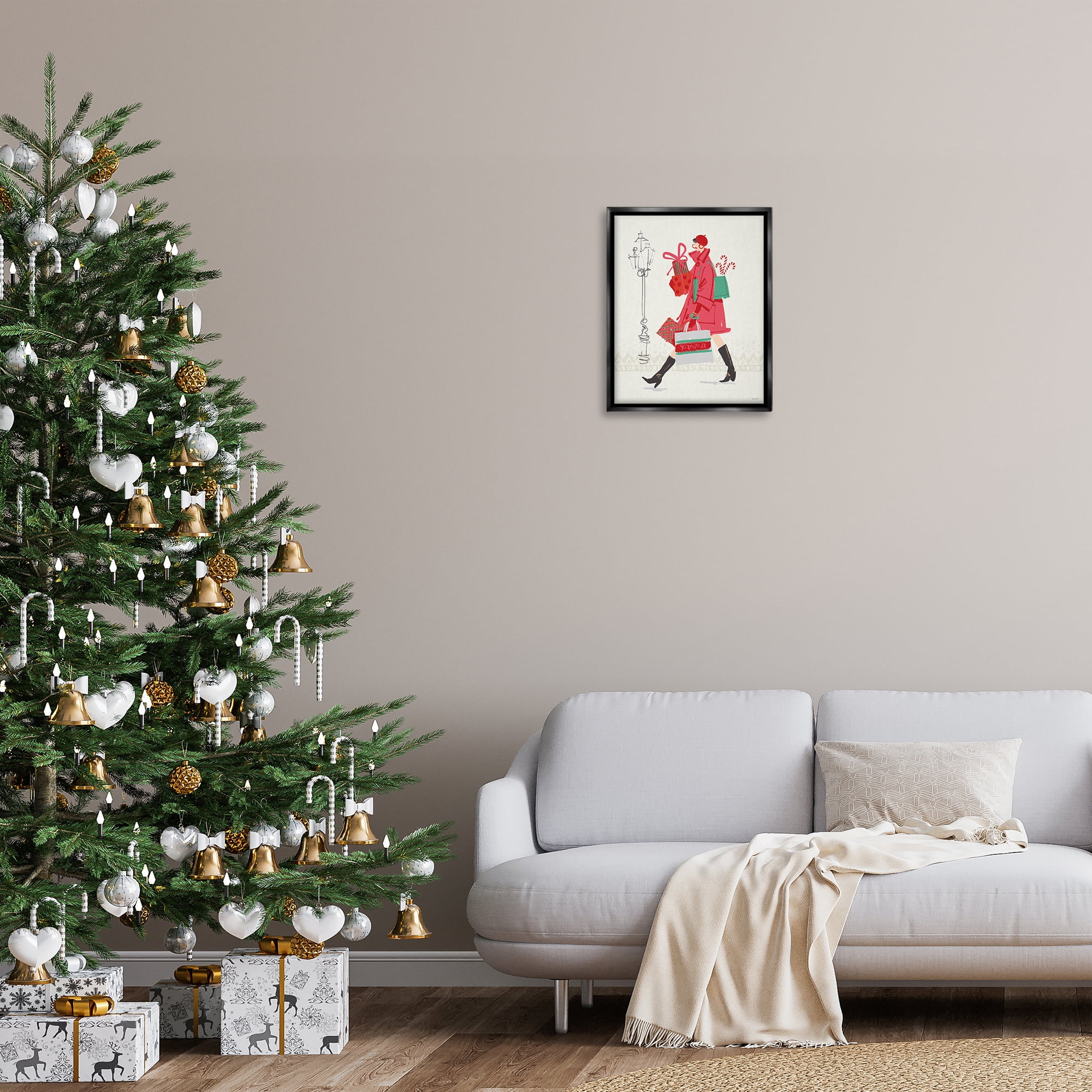Stupell Industries Trendy Festive Fashion Holiday Painting Black Floater Framed Canvas Art Prints Wall Art, 17 x 21