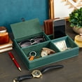 thumbnail image 2 of 5 Compartment Emerald Green Leather Valet Tray for Wallet, Keys (10 x 7.3 x 2 In), 2 of 7