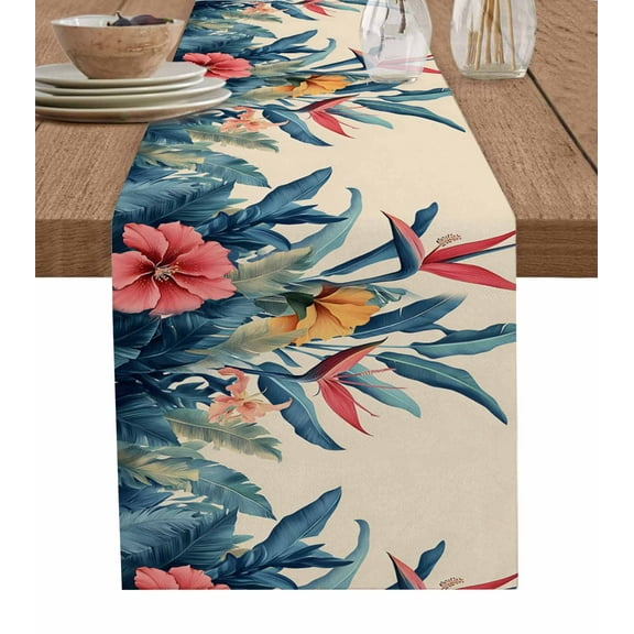 Hokiten Table Runners 48 Inches Long Dress Scarves, Flowers Leaves Farmhouse Kitchen/Dining Table Runner, Short Coffee Tablerunners, Summer Botanical Nature Tropical Plants 13x48 Inch