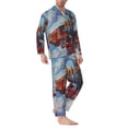 thumbnail image 2 of Balery Cartoon Train Hot Air Balloon Pijama para Hombre de Dos Piezas con Manga Larga, Conjunto de Dormir y Descanso Suave con Bolsillos-Large, 2 of 7