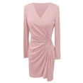 thumbnail image 4 of Women's Dress Office Style Workplace Long Sleeve V-Neck Party Dress (Pink L), 4 of 4