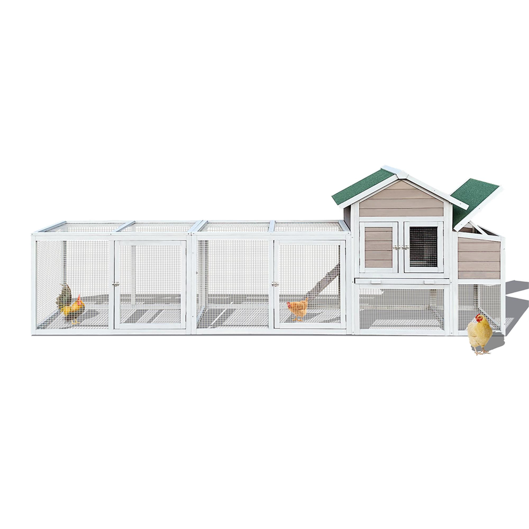 Pefilos 112" 2-Story Wood Large Chicken Coop with Run, Outdoor Wire Fence Poultry Cage for 4-6 Rabbits, Hen House with Nest Box, Gray Pefilos 112" 2-Story Wood Large Chicken Coop with Run, Outdoor Wire Fence Poultry Cage for 4-6 Rabbits, Hen House with Nest Box, Gray