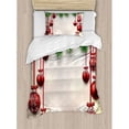 thumbnail image 3 of Christmas Queen Size Duvet Cover Set, Xmas Traditional Winter Season Theme Fir Twigs and Vibrant Balls Graphic Print, Decorative 3 Piece Bedding Set with 2 Pillow Shams, Green Red, by Ambesonne, 3 of 3